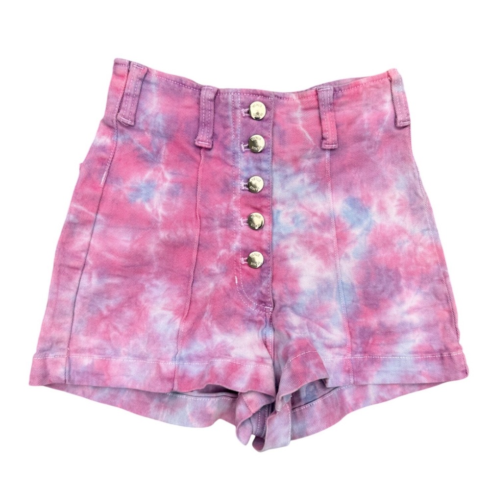 Venus Womens Pink Purple Tie Dye High Waisted Button Fly Denim Shorts Size 2